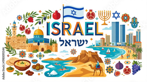 Vector Illustration of Israel's Cultural Landmarks and Traditions