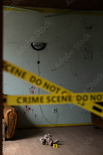 Photos A sobering view of toy animals juxtaposed with evidence of a crime highlighted by caution tape