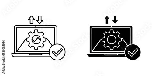 successful software update completion flat design vector illustration on laptop screen