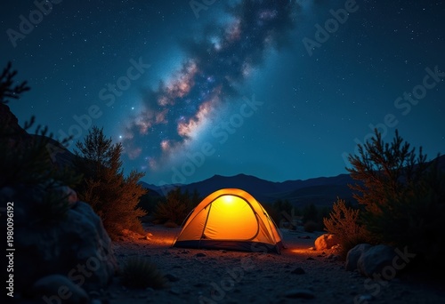 Starlit Camping Tent Under Wilderness Sky Cosmic Constellations Nighttime Adventure Outback Atmosphere