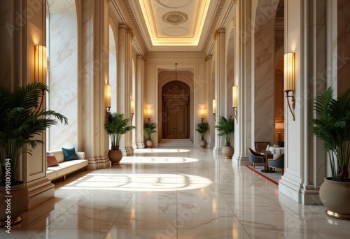 Sophisticated Hotel Lobby with Stunning Marble Features and Architectural Majesty