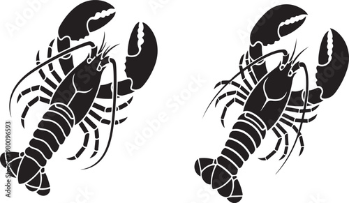 Black silhouette illustration of a lobster on a white background, isolated on white background