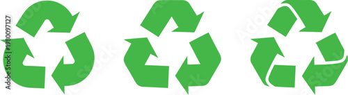 Recycling symbol icon set, featuring three arrows in a circle design signifies eco conservation and environmental reuse for nature on a black background. Vector illustration !