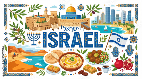 Vector Illustration of Israel's Cultural Landmarks and Traditions