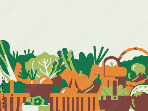 Assortment of fresh vegetables in baskets harvest concept leafy greens vegetables illustration abundance agriculture nutrition eggplant tomatoes