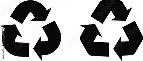 Recycling symbol icon set, featuring three arrows in a circle design signifies eco conservation and environmental reuse for nature on a black background. Vector illustration !