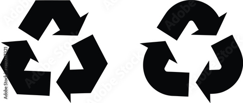 Recycling symbol icon set, featuring three arrows in a circle design signifies eco conservation and environmental reuse for nature on a black background. Vector illustration !
