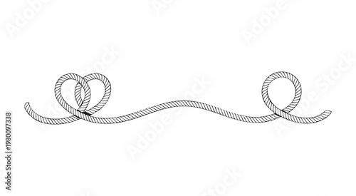 Heart knot with marine rope vector illustration, love symbol made of twisted cord, wedding design