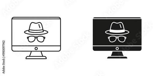 anonymous hacker with hat and glasses on computer screens vector illustration