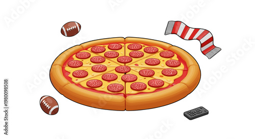 Illustration of a pizza with pepperoni, bacon, and a slice missing
