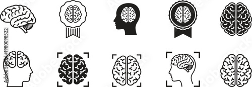 Brain silhouette collection a visual exploration of neurological forms in black and white