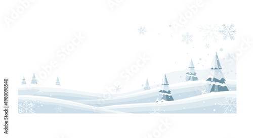 Winter landscape with snowcovered trees and gentle snowfall