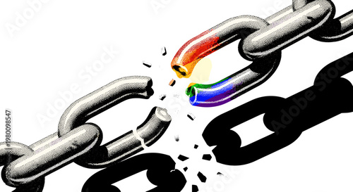 Broken chain with rainbow colors symbolizing diversity and freedom