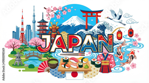 Vector Illustration of Japan's Cultural Landmarks and Traditions