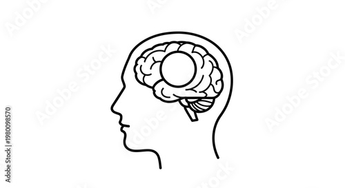 Head Profile Line Art with Hollow Brain Circle | Concept of Emptiness, Memory Loss & Mental Void