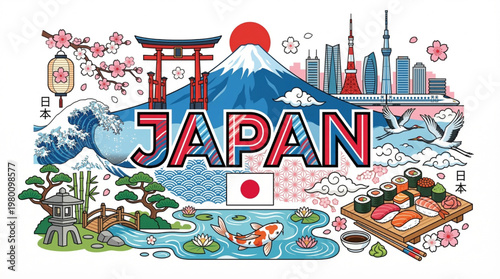 Vector Illustration of Japan's Cultural Landmarks and Traditions