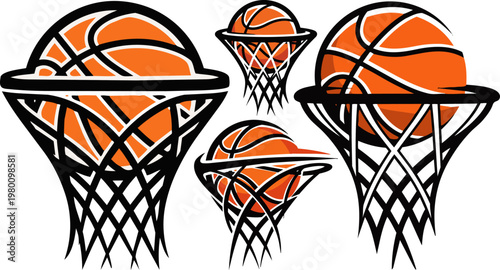 Basketball Hoops, Orange Balls, Vector Sports Icons, Athletic Equipment, Basketball Set