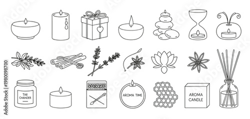 Collection of Aroma and Relaxation Icons wellness candle