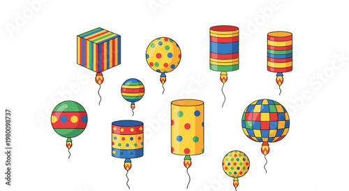 Colorful balloons with various patterns floating