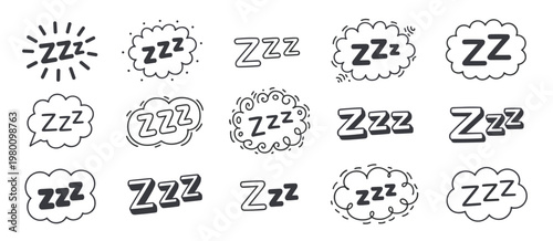 Collection of Zzz sleep icons and speech bubbles sleeping