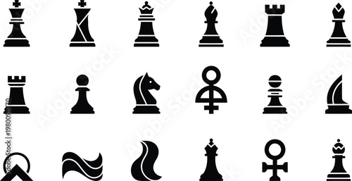 Black silhouette chess pieces collection a strategic game display with all chessmen represented