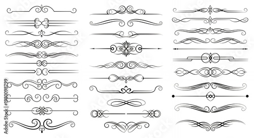 Ornate dividers, decorative borders, elegant frames, swirling flourishes