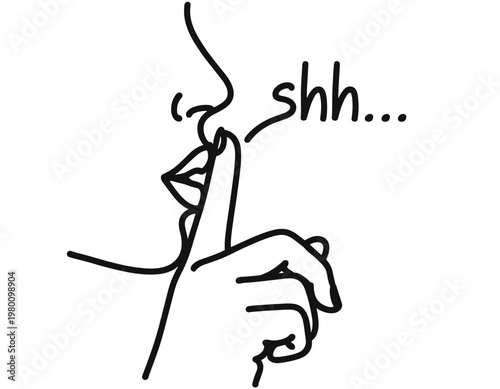 Finger to lips shushing gesture with text quiet silence