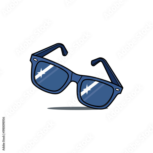 Blue sunglasses with dark lenses.