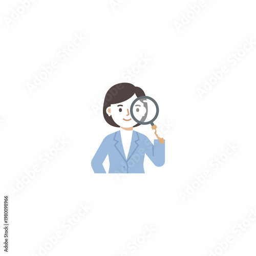 Woman holding magnifying glass up.