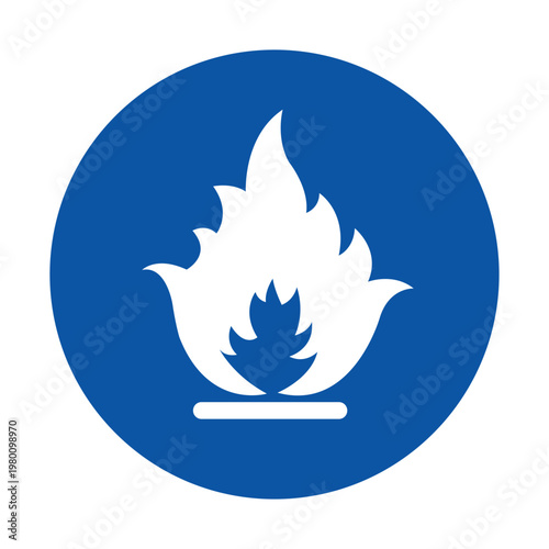 Blue Circle Safety Sign for Fire Hazard with Flame Icon and Clear Design