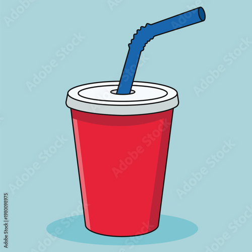 A cartoon illustration of a red disposable cup with a blue straw