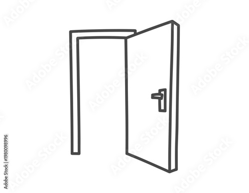 Open door with handle in outline doorway entrance
