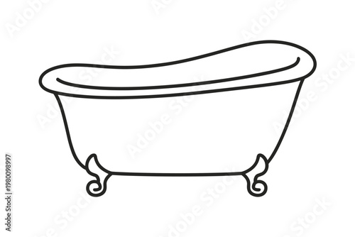 Outline drawing of a vintage clawfoot bathtub bathroom