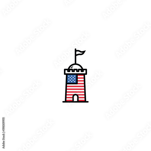 American Flag Decorated Building Icon.