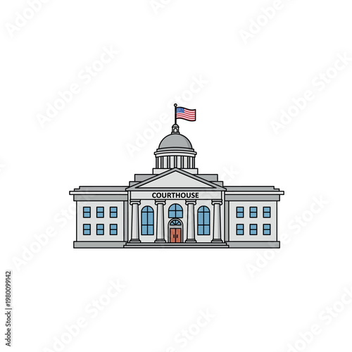 Gray Courthouse Building with Flag.