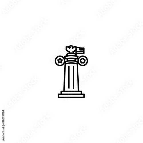 Trophy with wings and laurel wreath.