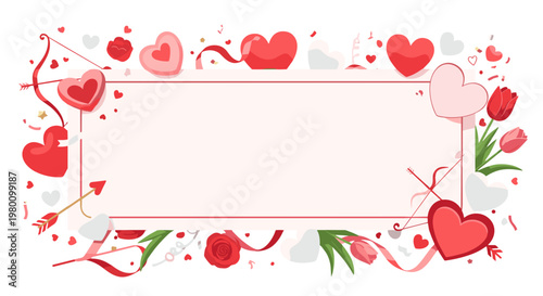 Valentines day greeting card with hearts roses and floral decoration
