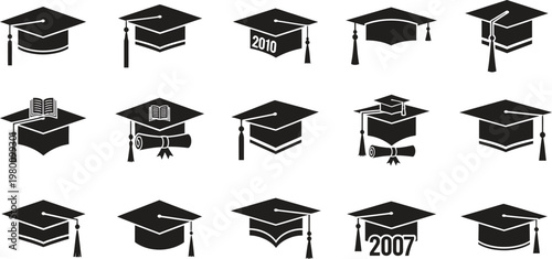 Fotografía Graduation cap silhouette collection diverse academic achievements and education