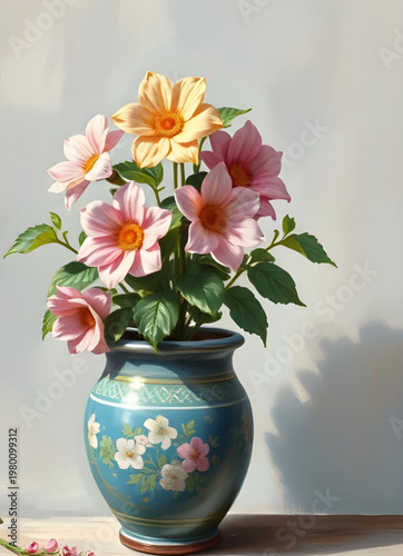 flower vase, vase painting, flower painting, floral painting, oil painting, still life, flower bouquet, floral arrangement, blooming flowers, fresh flowers, vintage art, classic art, aesthetic paintin