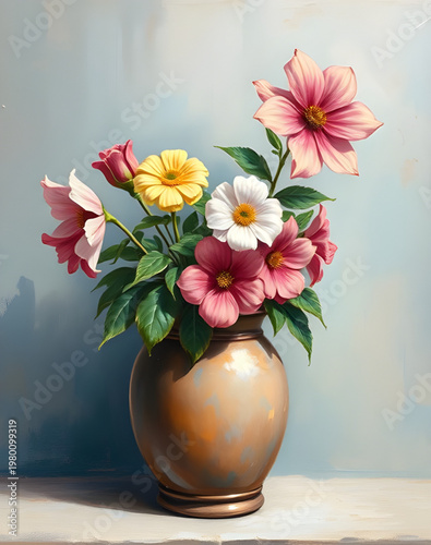 flower vase, vase painting, flower painting, floral painting, oil painting, still life, flower bouquet, floral arrangement, blooming flowers, fresh flowers, vintage art, classic art, aesthetic paintin