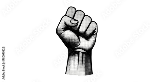 Black and white illustration of a raised clenched fist symbolizing strength