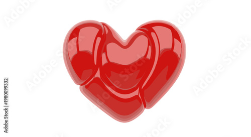 Two glossy red hearts intertwined symbolizing love and affection