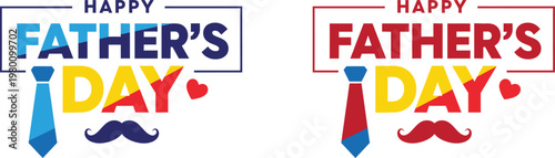 Happy father's day vibrant watercolor typography with tie mustache design