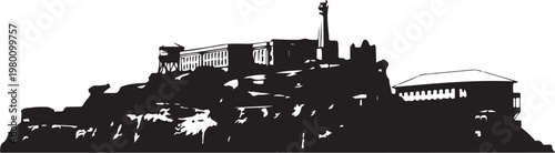 Alcatraz Island, San Francisco silhouette, black cityscape, vector illustration