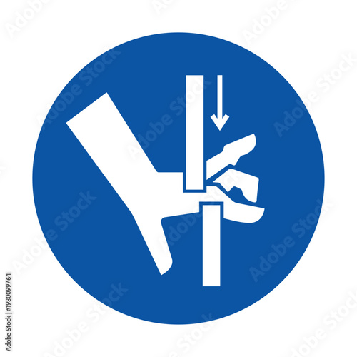 Hand safety icon depicting caution against pinching and crushing hazards