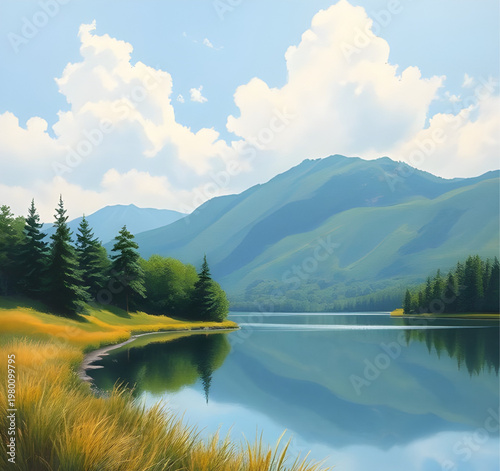 lake icon, mountain icon, forest icon, tree icon, nature icon, landscape icon, scenery icon, water icon, reflection icon, sky icon, cloud icon, greenery icon, green icon, hills icon, valley icon, rive