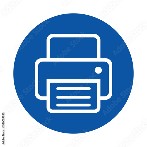 Icon representing a printer with a paper output in a blue circular background
