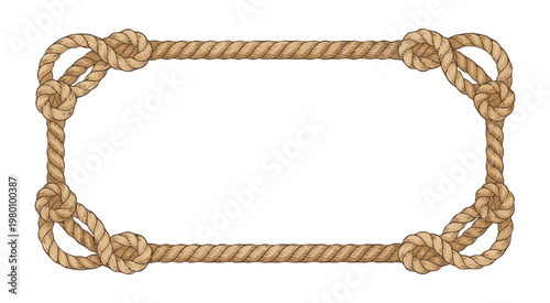 Nautical brown rope frame with decorative knots for marine borders used in coastal design projects