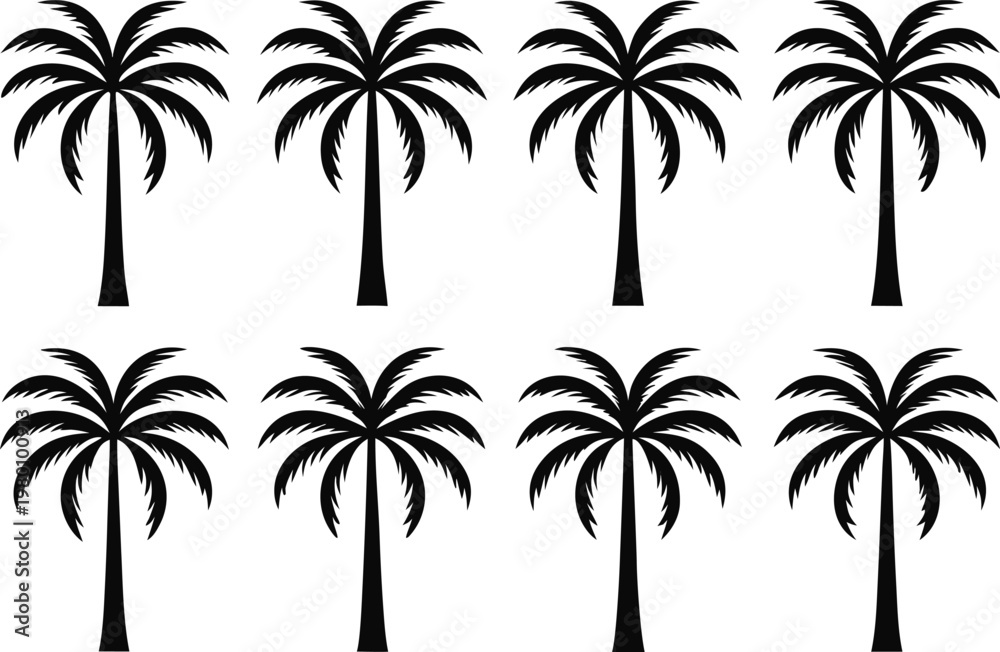 Fototapeta premium Black palm tree silhouettes on white background
