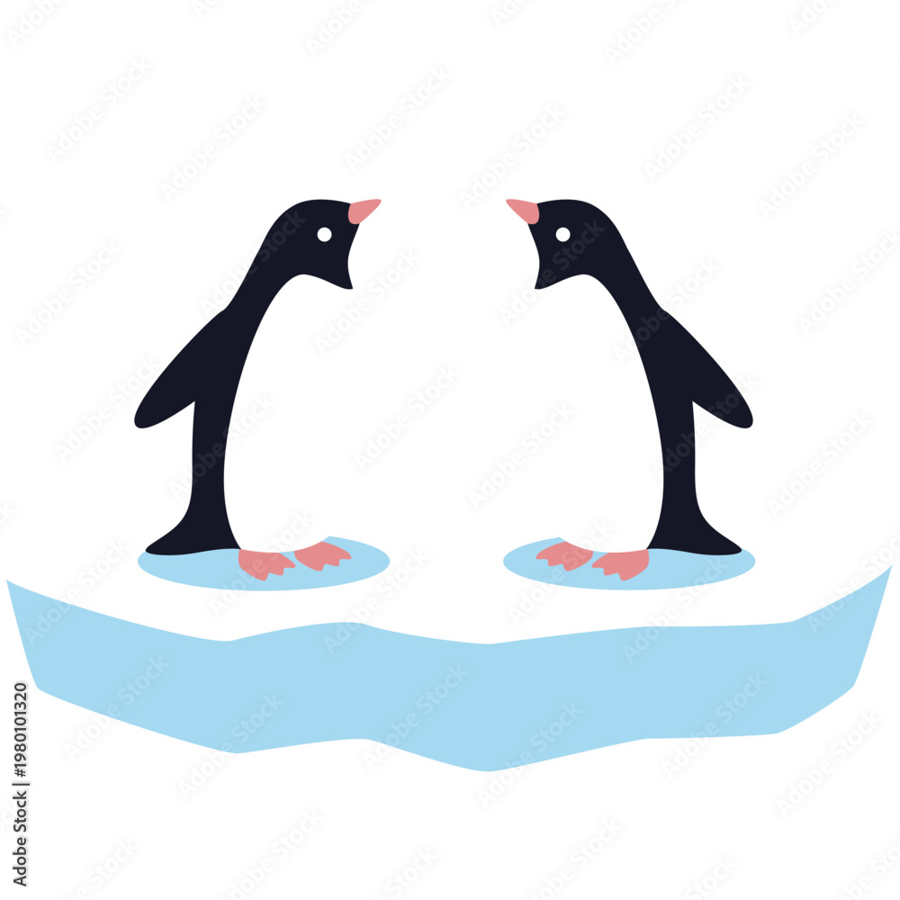 Obraz premium Penguin on Iceberg Illustration, Cute Cartoon Arctic Animal Vector